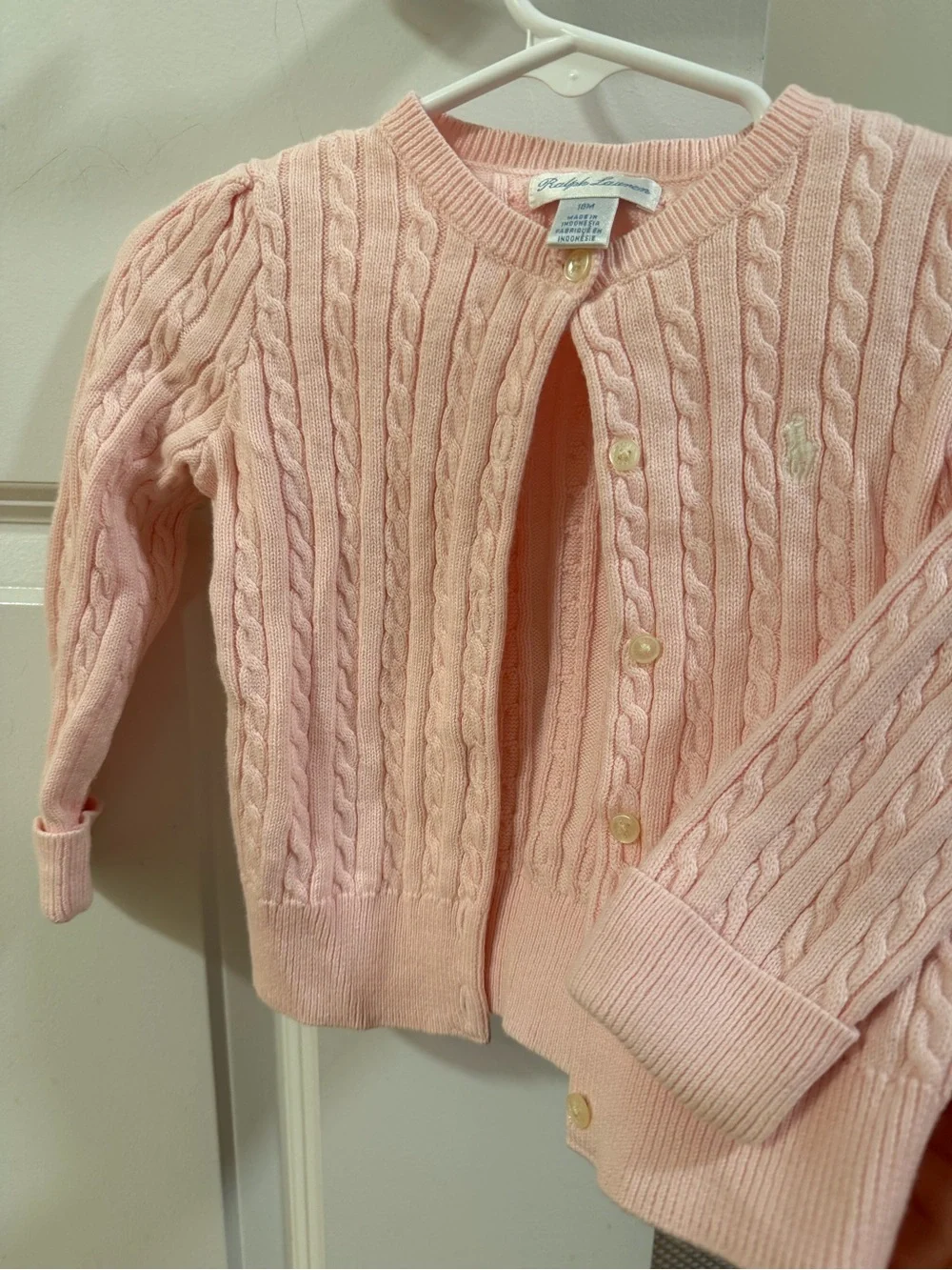 Ralph Lauren Pastel Pink Cable-Knit Cotton Cardigan